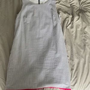 Blue Seersucker Dress with Hot Pink Fringe